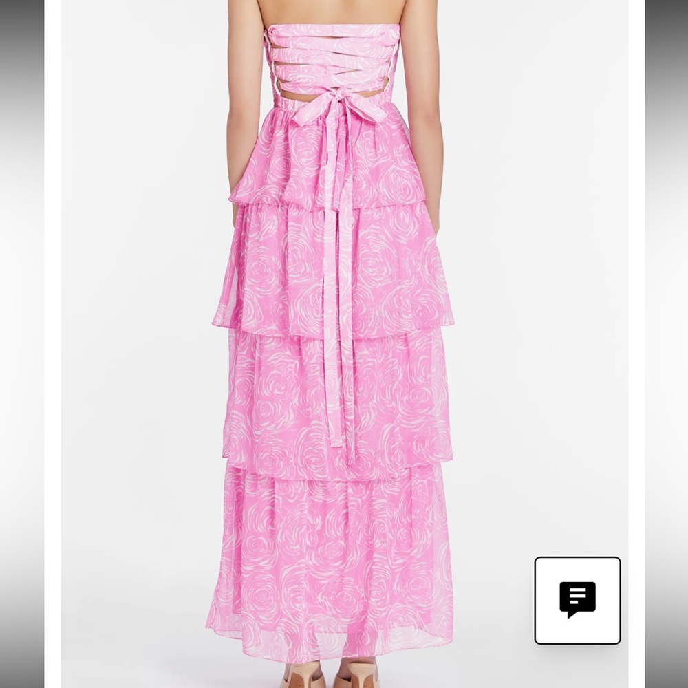 Strapless Amanda Uprichard Pink Tiered Maxi Dress (wedding guest) - Picture 4 of 11